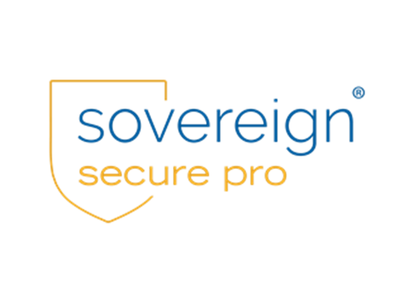 Sovereign Secure Pro logo with an illustration of a gold shield